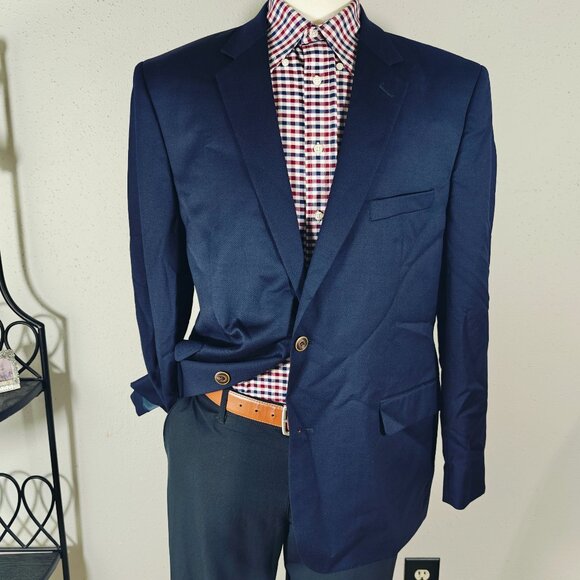 Joseph Feiss Gold Men's Sport Coat Blazer Two Button Navy Blue Twill Classic 44R - Picture 1 of 16